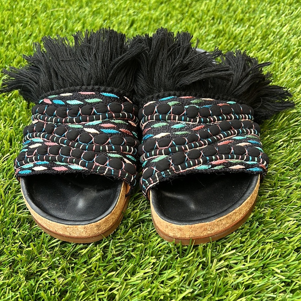 NWOB Chloe Kerenn Woven Leather Fringe Sandal Slide - Picture 3 of 15